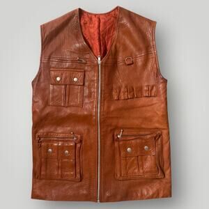 Vintage Rocky International Leather Vest Men’s Small Brown Made in France